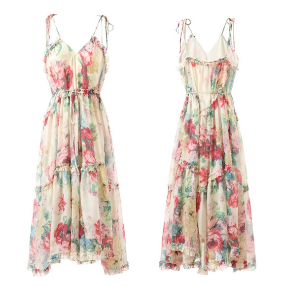 π BOHEMIAN FLORAL RUFFLE DRESS FLOWER MIDI BOHO - Picture 4 of 8